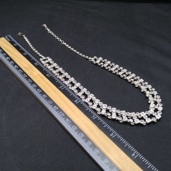 Art Deco Style Choker Necklace, Clear Rhinestones, 18 Inches, Hook Clasp - Picture 6 of 7